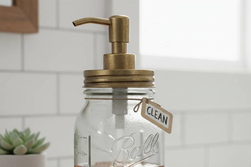 стеклянная банка мыла Каменная банка, превращенная в дозатор мыла.