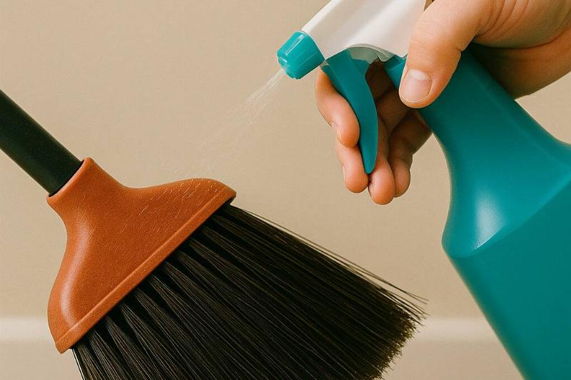 распылительная метла Распылитель распыляет воду на метлу.