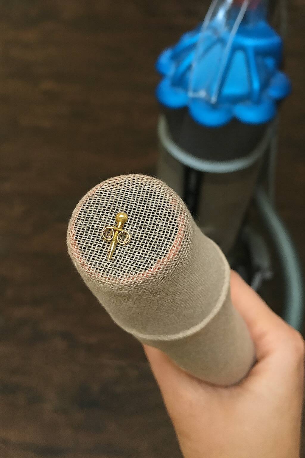 A stocking over the end of a vacuum hose that caught an earring. 