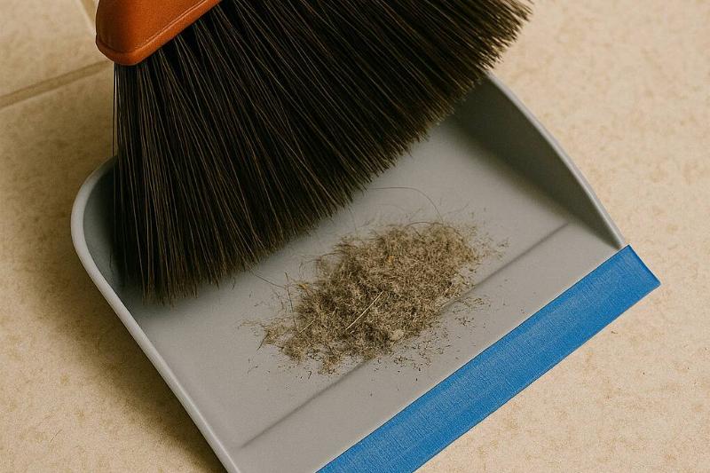 лента совок Метла, сбрасывающая пыль в совок с заклеенными краями.