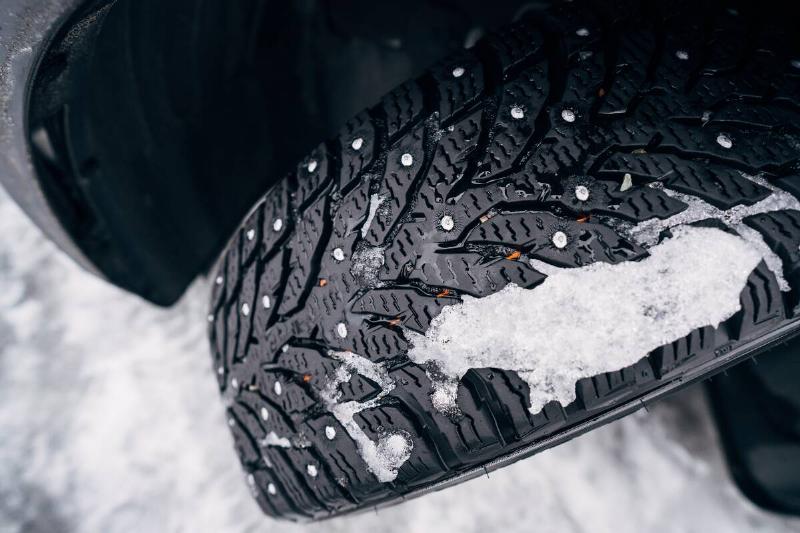 Winter tire with snow on it. 