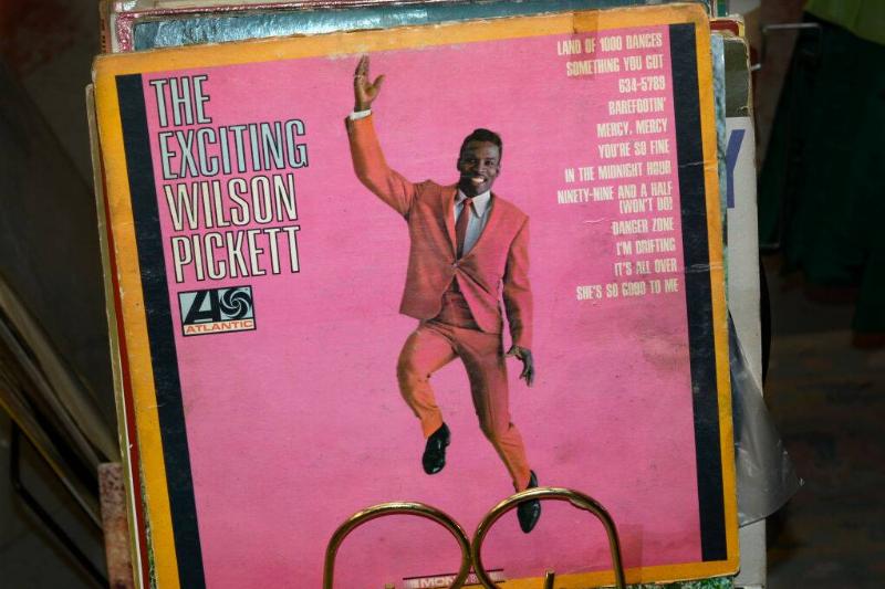 Shelf of records, with 'The Exciting Wilson Pickett' at the front