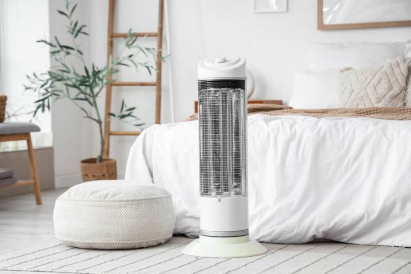 A space heater in a bedroom.