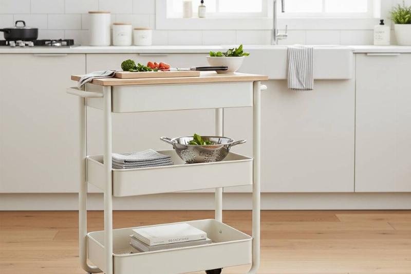 A RÅSKOG Cart used as a mobile prep station. 