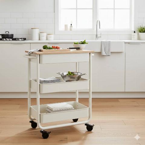 A RÅSKOG Cart used as a mobile prep station. 