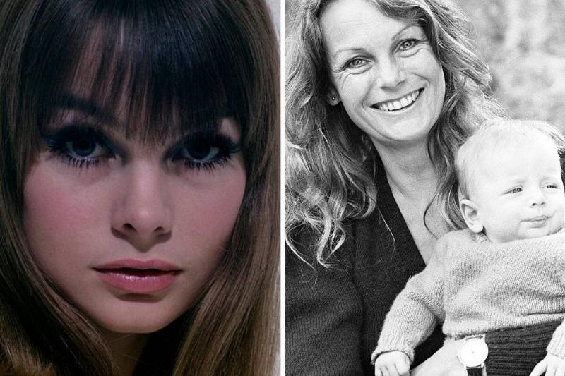 Portrait of Jean Shrimpton + Jean Shrimpton sitting with her infant son on her lap