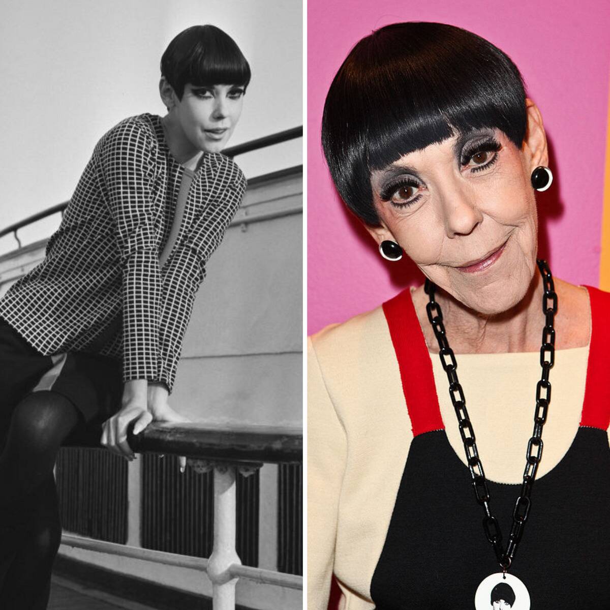 Portrait of Peggy Moffitt + Peggy Moffitt standing on a red carpet