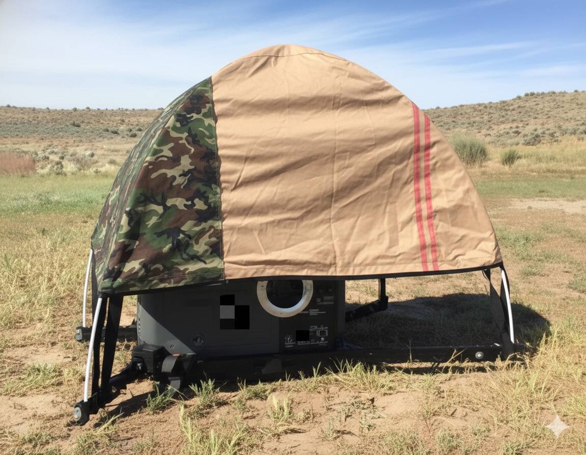 A backup generator under a tent.