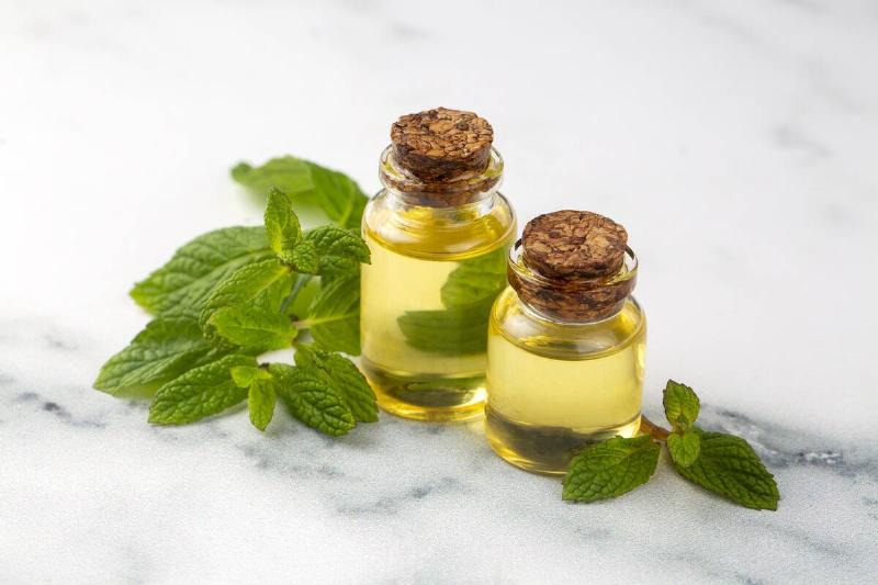 Small bottle of peppermint oil. 
