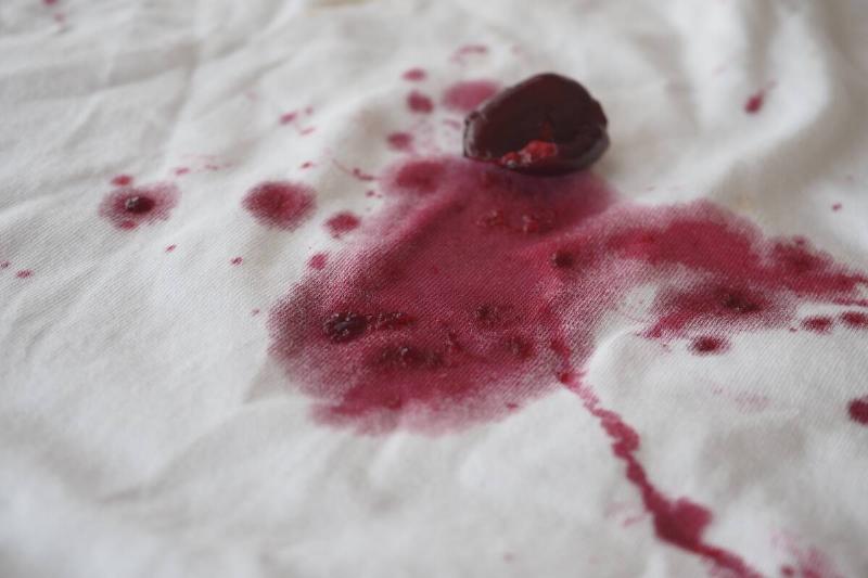 Cranberry sauce stain on white linen. 
