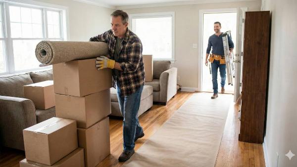 Man clearing path in house for contractor. 