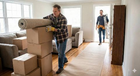 Man clearing path in house for contractor. 