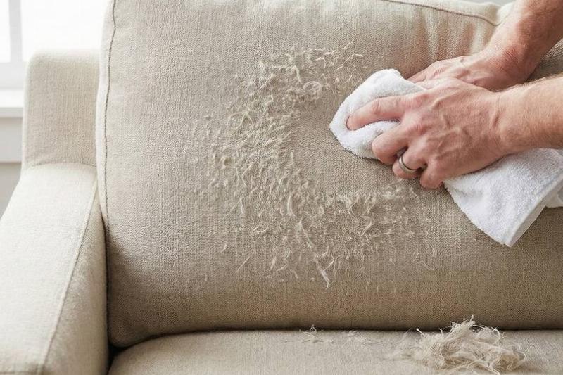 Повреждение дивана Диван поврежден из-за слишком жесткой чистки.