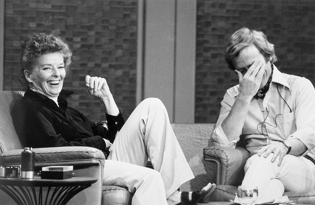 Katharine Hepburn and Dick Cavett sitting together