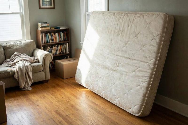 A mattress against a wall. 