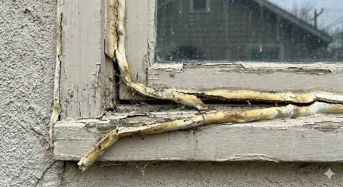 Old caulk around a window.