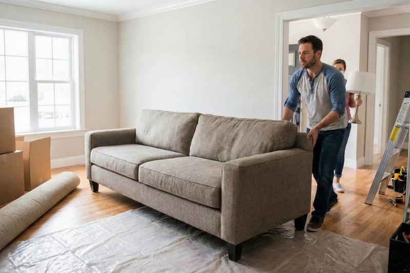 Two adults clearing space to get ready for contractor.