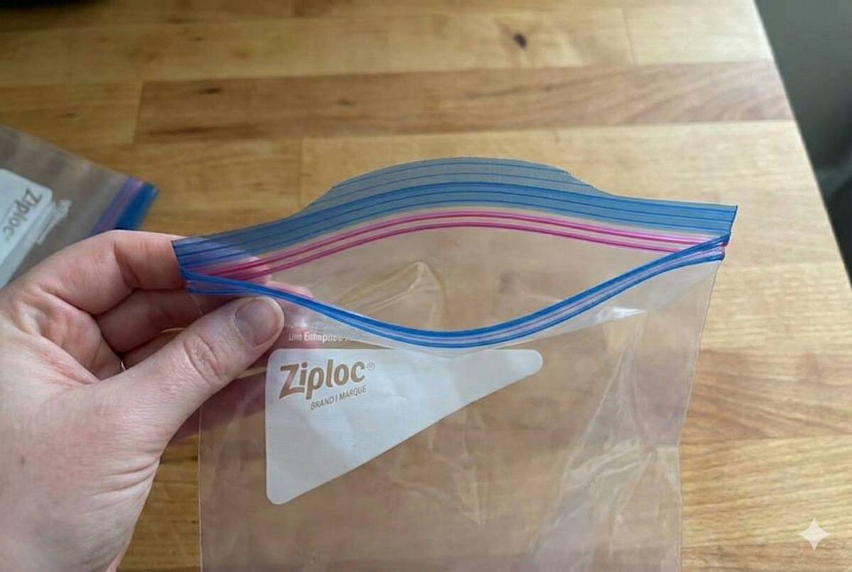 Hand holding a Ziplock bag. 