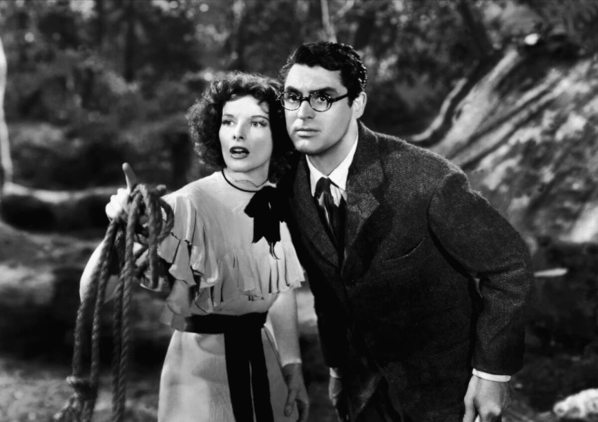 Katharine Hepburn and Cary Grant as Susan Vance and David Huxley in 'Bringing Up Baby'