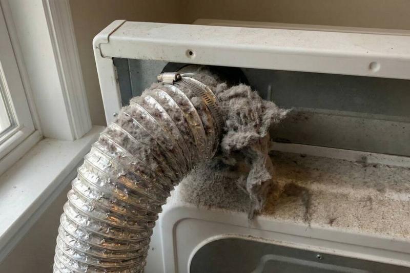 Lint coming out of a dryer vent. 