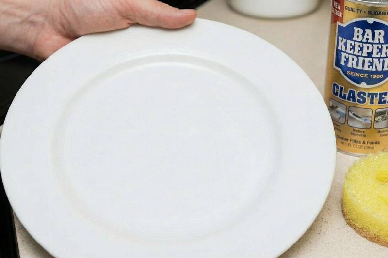 A plate that has had the scratches cleaned off. 