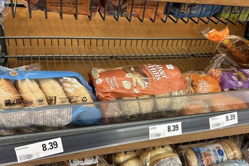 Packages of Silver Hills bagels on a store shelf