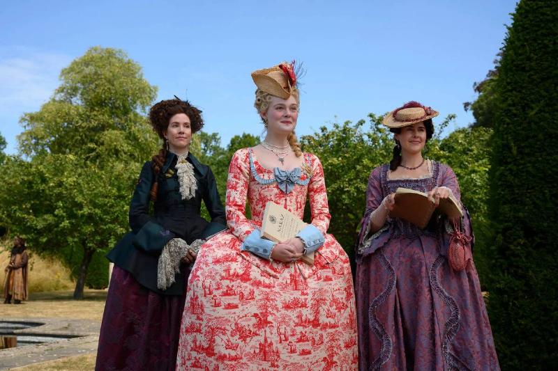 Belinda Bromilow, Elle Fanning and Jane Mahady dressed in their costumes on 'The Great'