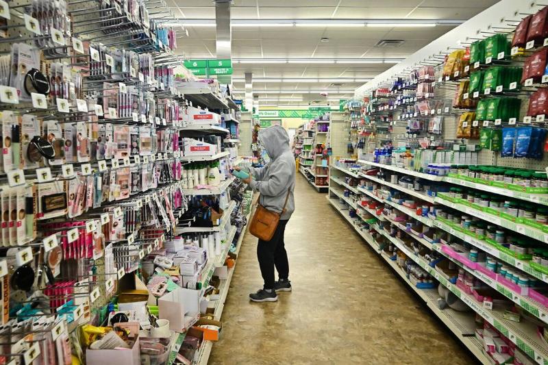 A woman shop for items at a Dollar Tree store.