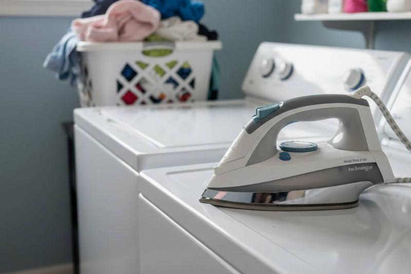 An iron on top of a dryer.