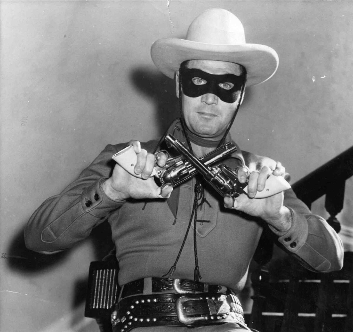 Actor Clayton Moore (who plays The Lone Ranger) at the Queens Hotel in Cardiff