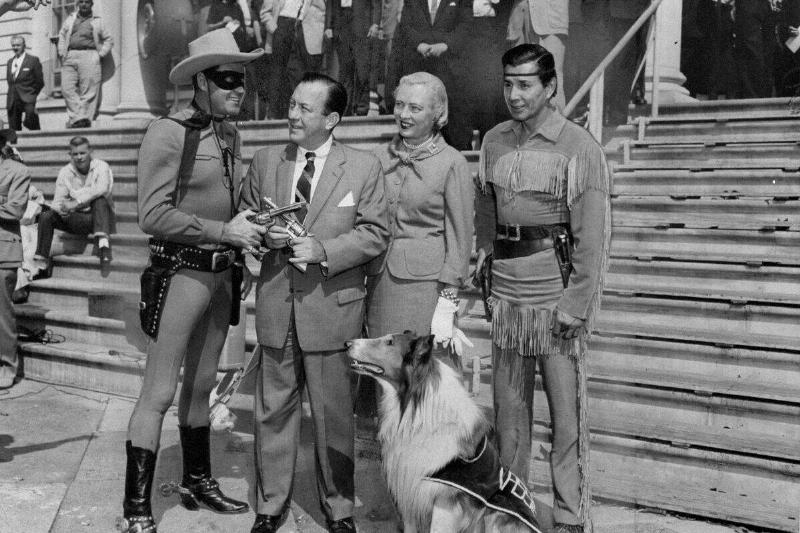 At the steps of City Hall, the Lone Ranger, Mayor and Mrs. W