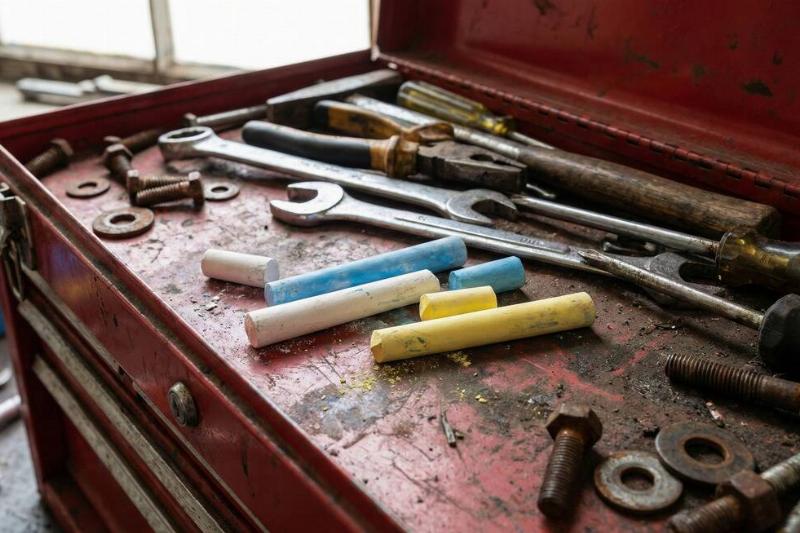 Chalk in a toolbox.