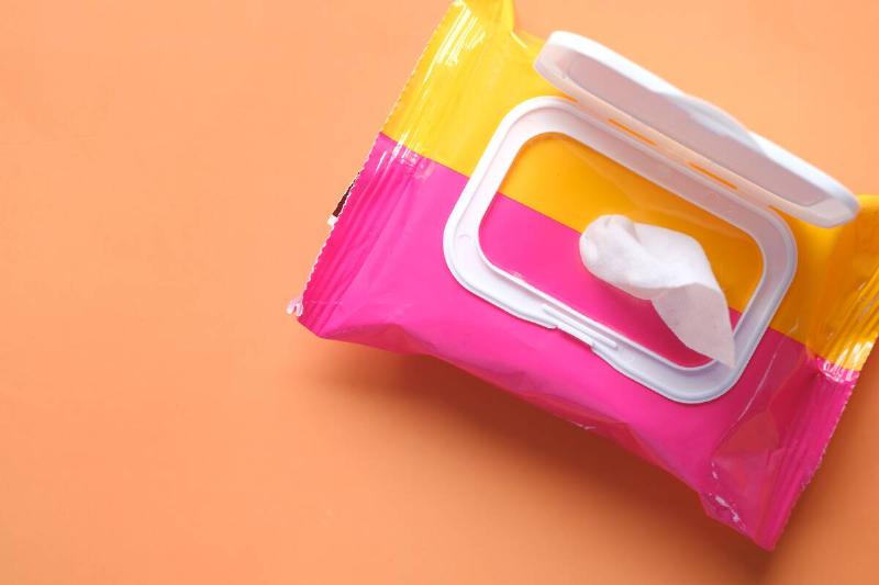 An open pack of wet wipes. 