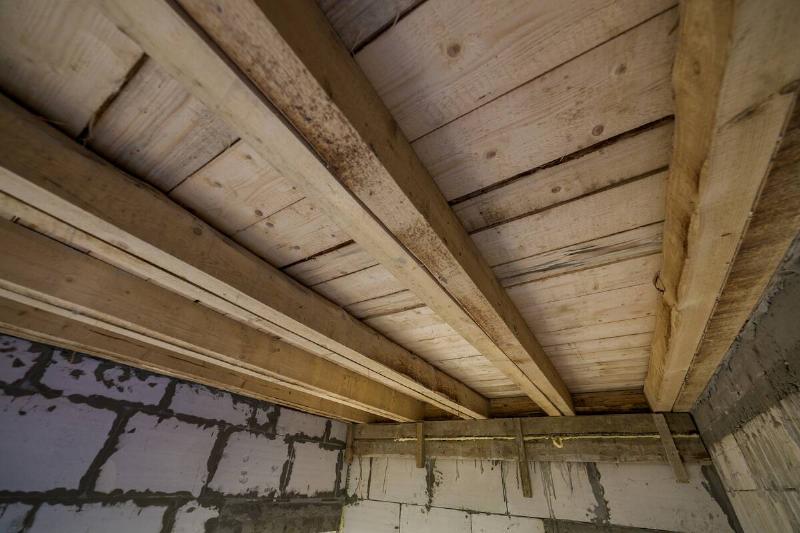 The rim joist where a wood floor connects to a cement basement wall. 