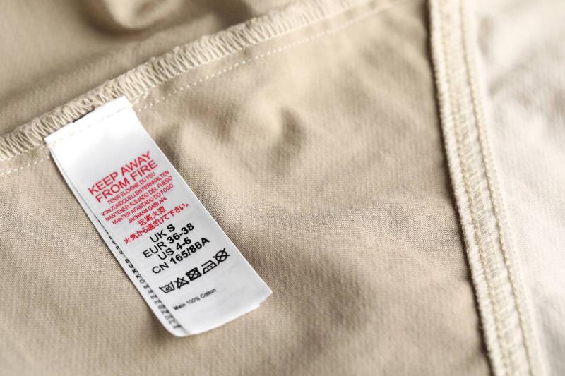 Care label on bedsheets.