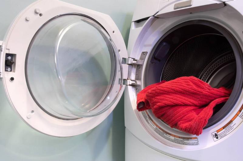 A towel in a laundry machine. 