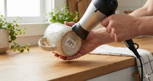 Use A Hair Dryer To Remove Stubborn Dish Stickers (No Scraping Needed)