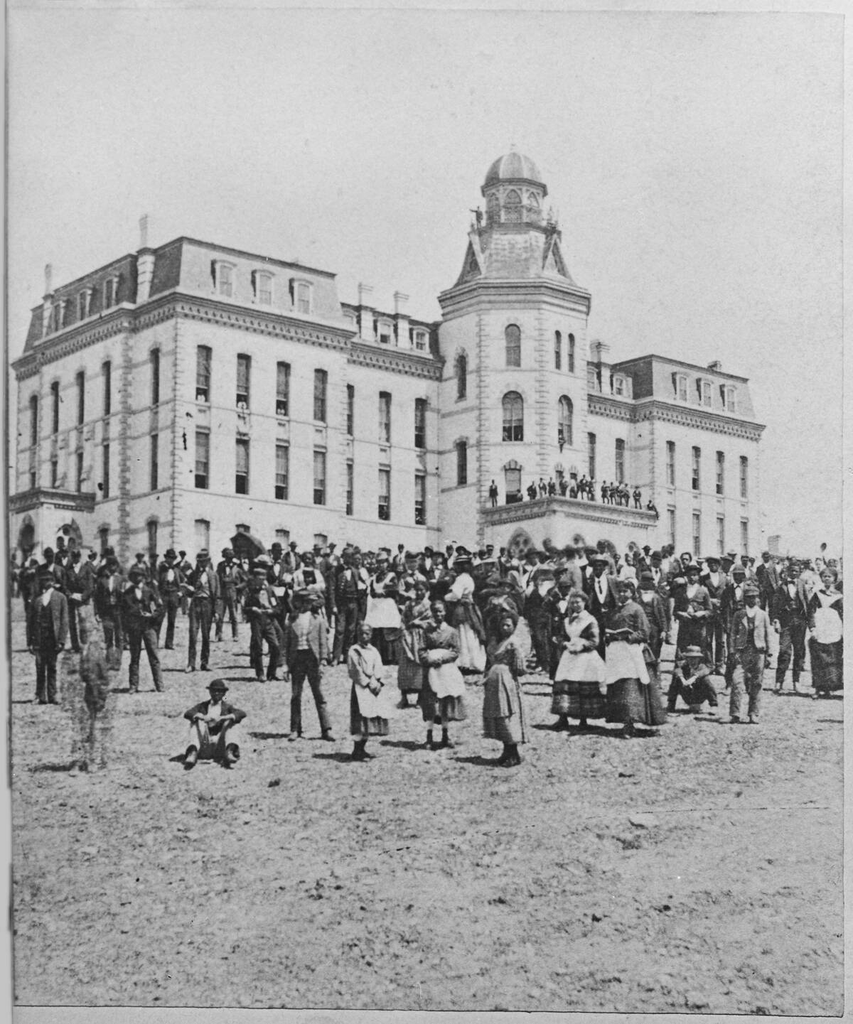 Students gathered outside Miner Hall at Howard University