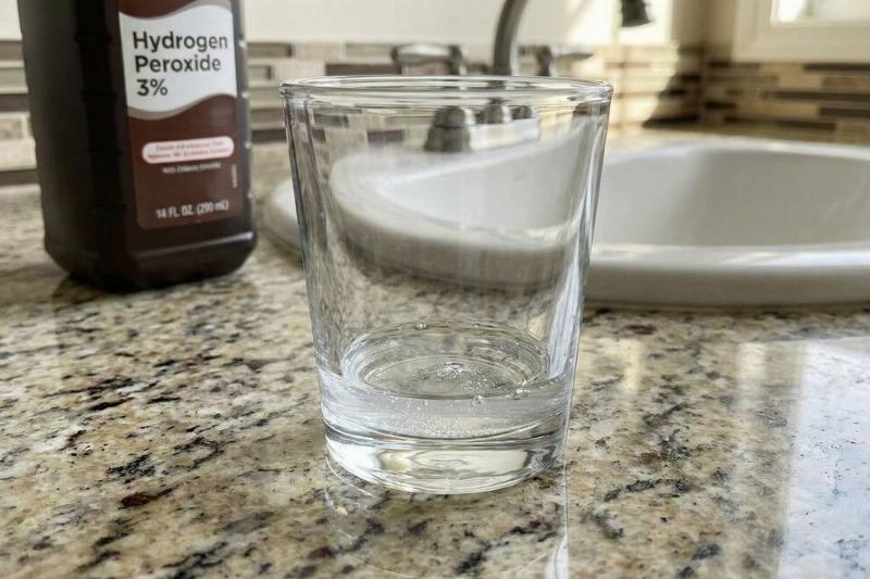 Hydrogen peroxide in a cup.