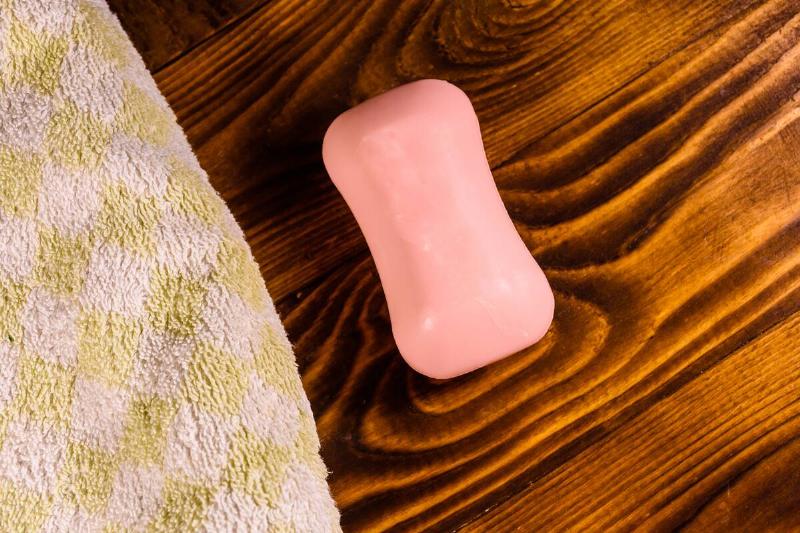 A pink bar of soap. 