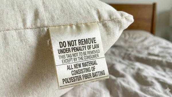 'Do not remove' tag on pillow. 