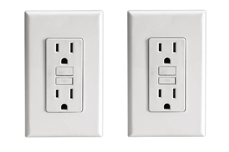 A GFCI outlet on a white background.
