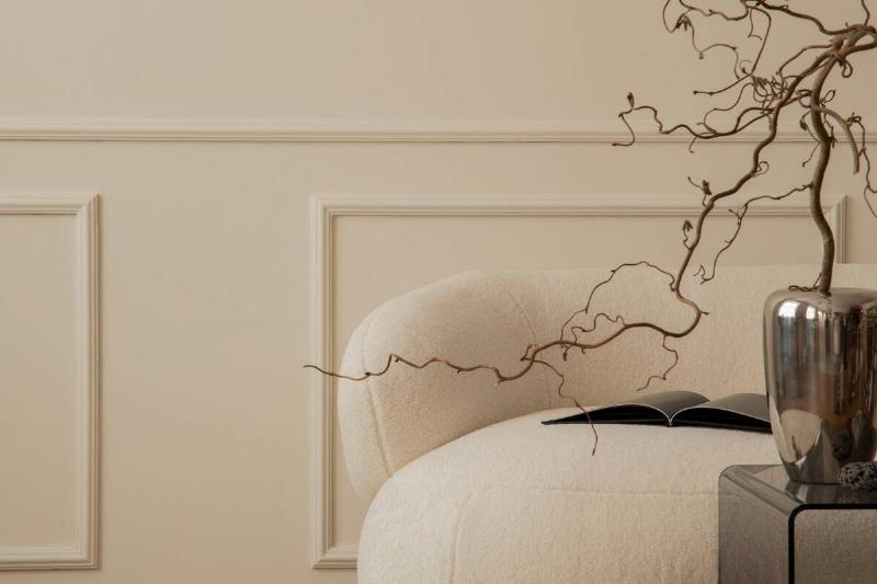 Cozy living room with warm beige walls. 