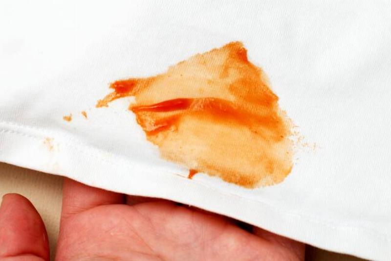 Ketchup stain on sheet. 