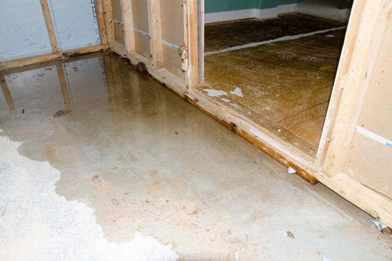 Water damage in a flooded basement. 
