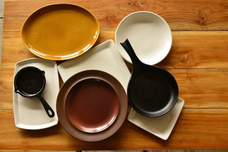 Ceramic cookware on a table.
