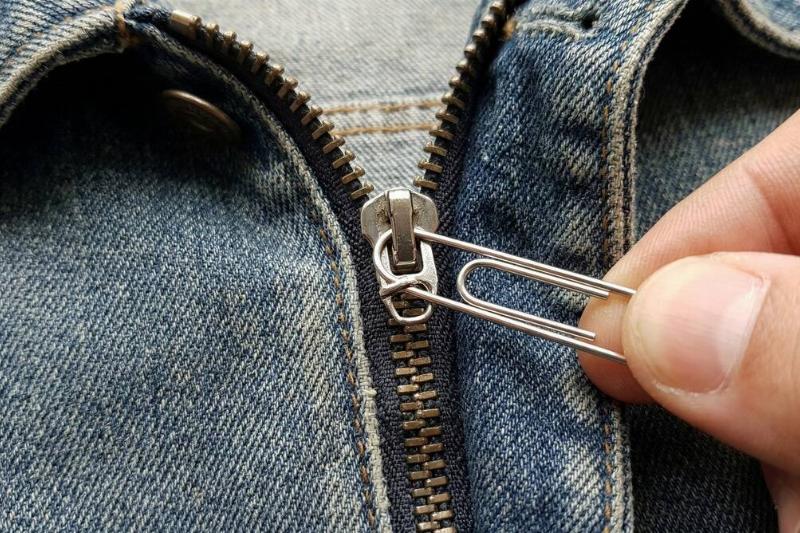 A paper clip used as a pull on a zipper. 