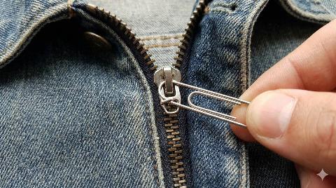 A paper clip used as a pull on a zipper. 