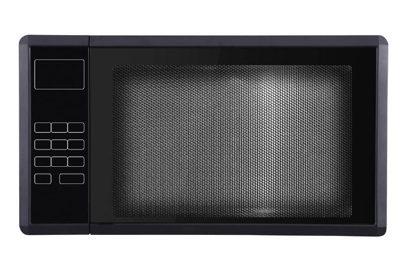 A black microwave isolated on a white background. 