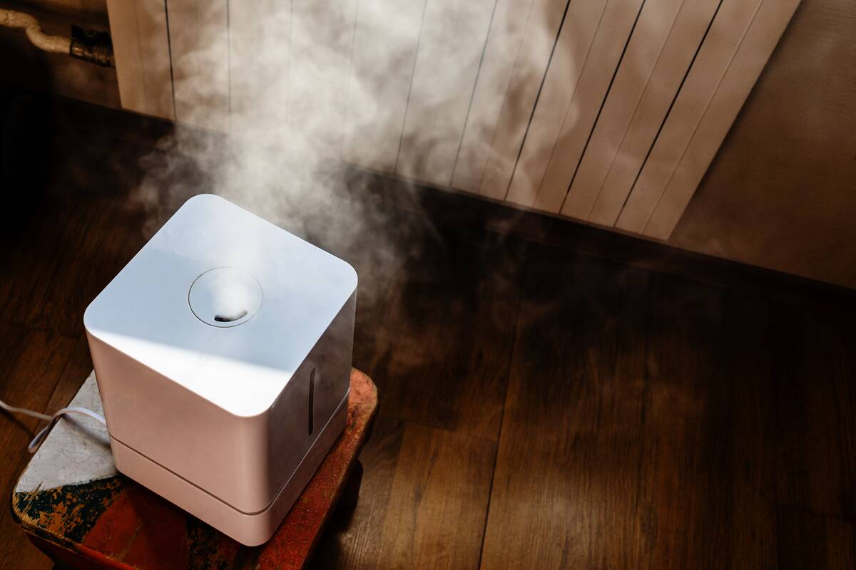 Overhead view of a humidifier in the middle of a room